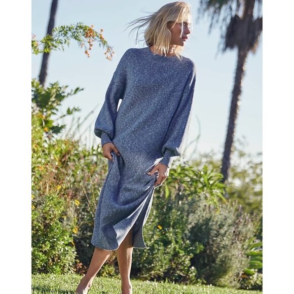 Free People Dresses & Skirts - Free People Beach Marled Blue Mock Neck Midi Sweater Dress